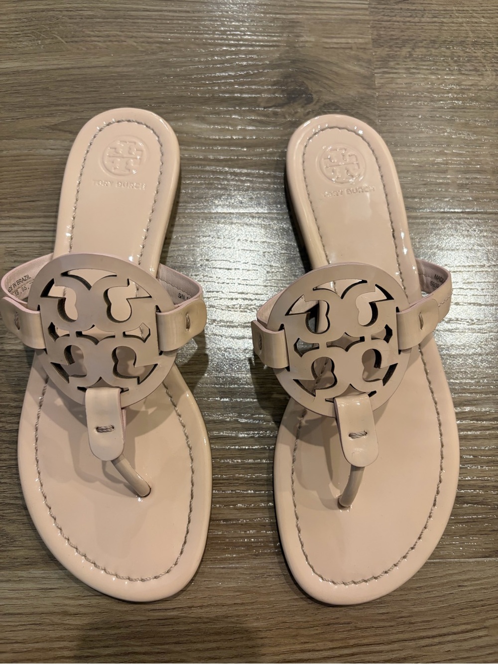 Tory Burch Blush Patent Miller Logo Thong Sandals